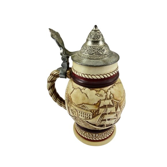 Vintage Avon 1977 Ceramic & Pewter Lidded Beer Stein German Nautical Sailing Des - Picture 6 of 9